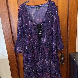 Purple Starry Night Dress with Lace-Up Front